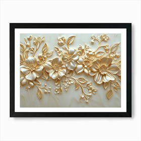 3d Gold Floral 2 Art Print