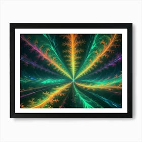 Abstract Fractal Image Featuring A Swirling, Glowing Landscape Of Orange, Purple, Green, And Yellow Hues Art Print