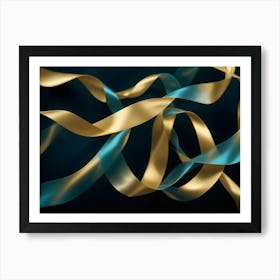 Intertwined Blue And Gold Satin Ribbons On A Dark Blue Background Art Print