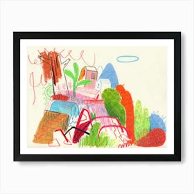Cozy Village In Summer with Oil Pastels Art Print