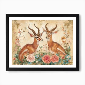 Floral Animal Illustration Antelope 3 Art Print