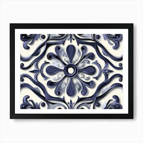 Sculpture Retro Pattern Blue Spiral Curve Cross Dot Line Frame Plant Flower Art Print