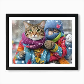 Cat And Girl In The Snow Poster