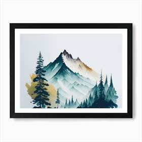 Mountain And Forest In Minimalist Watercolor Horizontal Composition 126 Art Print