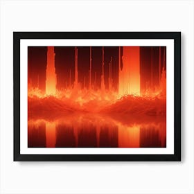 Abstract, Glowing, Red Lines And Shapes Against A Black Background, Resembling A Futuristic Cityscape Or Energy Field Art Print