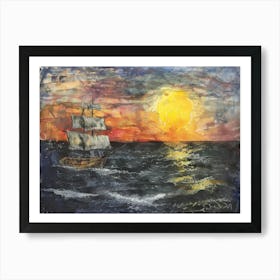 Sailing Ship At Sunset 2 Art Print