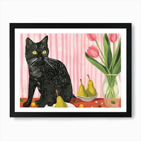 Black Cat With Pears 4 Poster