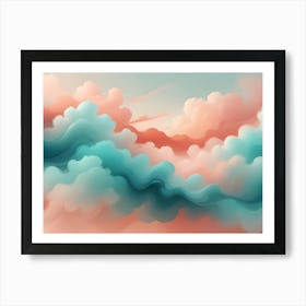 A Dreamy And Whimsical Illustration Of A Sky Filled With Pink And Blue Clouds, Creating A Sense Of Peace And Tranquility Art Print