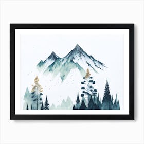 Mountain And Forest In Minimalist Watercolor Horizontal Composition 196 Art Print