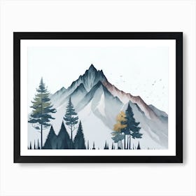 Mountain And Forest In Minimalist Watercolor Horizontal Composition 166 Art Print