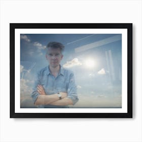 Reflectionof A Man Looking Out Of Window Art Print
