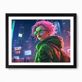 cyberpunk girl with vibrant pink hair Art Print