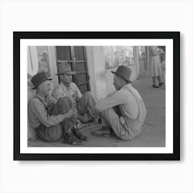 Farmers Sitting Against Wall And Squatting On Sidewalk, Spur, Texas By Russell Lee Art Print