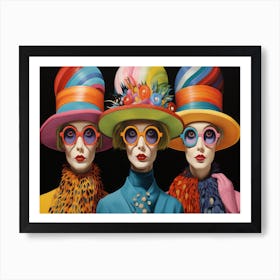 Three Women Wearing Colored Hats Glasses And Hats 4 Art Print