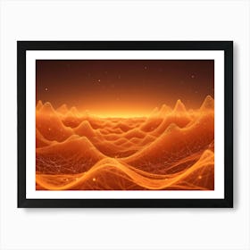 Abstract Digital Landscape With Glowing Orange Lines Forming Mountains And Valleys Poster