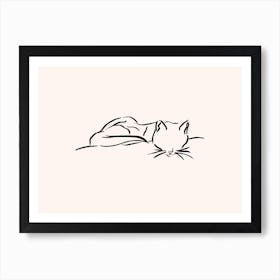 Sleeping Cat Ink Drawing Art Print