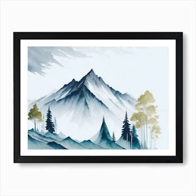 Mountain And Forest In Minimalist Watercolor Horizontal Composition 19 Art Print