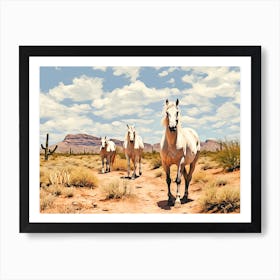 Horses Painting In Arizona Desert, Usa, Landscape 3 Art Print