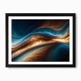 Abstract Swirling Lines In Blue And Gold Hues Create An Impressionistic Look And Represent Waves, Clouds, Or Cosmic Energies Art Print