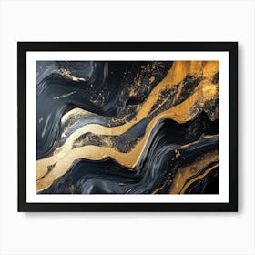 Abstract Golden and Black Shapes 1 Art Print