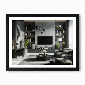 Contemporary living room interior design in black white and grey Art Print