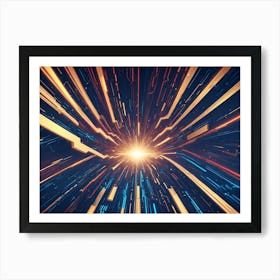 Abstract Digital Art Featuring A Futuristic, Glowing Tunnel With Neon Lines Of Energy And Data Art Print