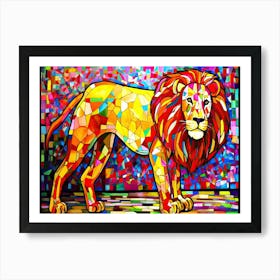 Lion Pose - Stained Glass Lion Art Print