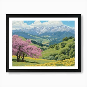 Cherry Blossoms In The Mountains Art Print