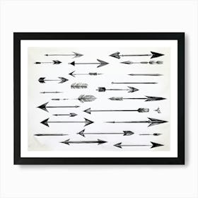 Black And White Abstract Watercolor Illustration Of A Diverse Collection Of Hand Drawn Arrows And Po (1) Art Print