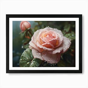 Pink Rose With Raindrops paintings art print Art Print