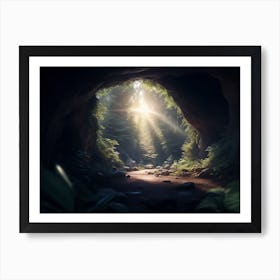 Mystical Sunlight Filtering Into A Forest Cave Art Print
