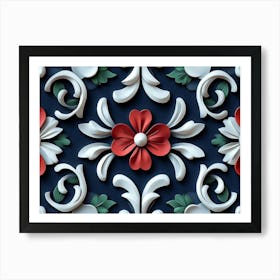 Seamless Relief Sculpture Designation Retro Pattern Spiral Vortex Cross Vine Leaf Flower Art Print