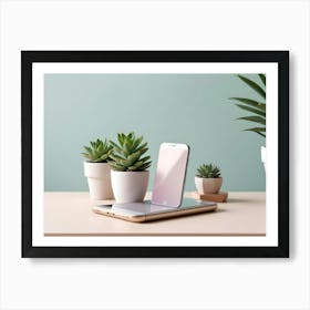 A Modern, Minimalist Image Of A Smartphone With A Blank Screen, Placed On A Wireless Charging Stand Art Print