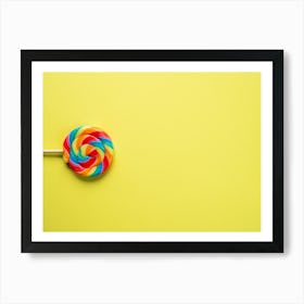 Popart rainbow lollypop - colorful candy on a yellow backdrop - fun food photography by Christa Stroo Photography Art Print