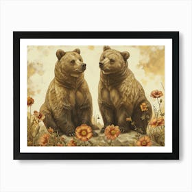 Floral Animal Illustration Grizzly Bear 1 Art Print