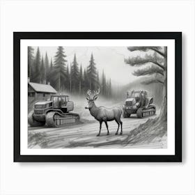 Tractor Stag Art Print