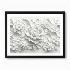 3d Flowers on A White Concrete Intricate Floral Pattern Art Print