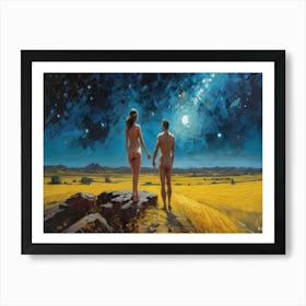 Two Naked People Holding Hands Art Print