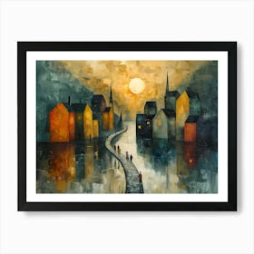 Sunset In The City, Cubism Art Print