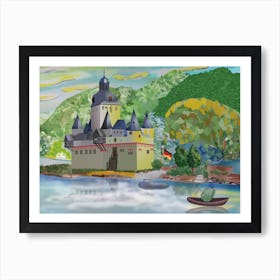 Landscape With Pfalzgrafenstein Castle On The Falkenau Island In The River Rhine In Germany Art Print