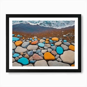 Some Rocks Near The Water And Some Sand Art Print