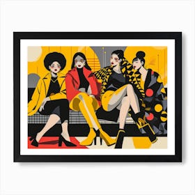 Three Women On A Bench Art Print