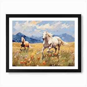 Horses Painting In Rocky Mountains Colorado, Usa, Landscape 1 Art Print