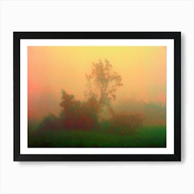 Foggy Field with a Tree Poster