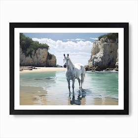 A Horse Oil Painting In Praia Da Marinha, Portugal, Landscape 4 Art Print