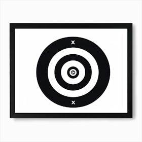 A White Logotype Centered On A Black Dartboard Depicting A Game Of Bullseye Symbolizing Achievement (3) Art Print