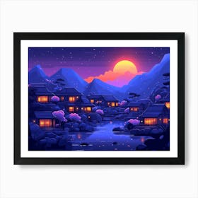 Asian Village At Night Art Print