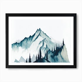 Mountain And Forest In Minimalist Watercolor Horizontal Composition 346 Art Print