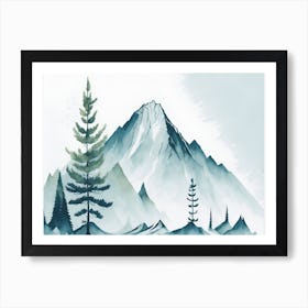 Mountain And Forest In Minimalist Watercolor Horizontal Composition 162 Art Print