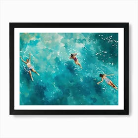 Three People Swimming In The Ocean Art Print